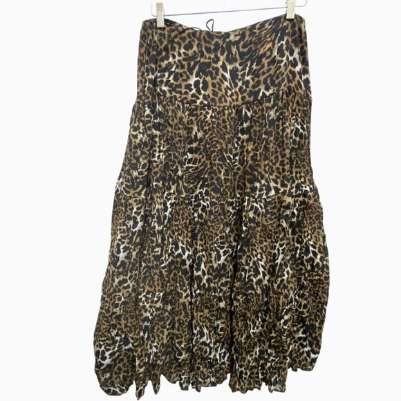 Western Boho Chic Cowgirl Multi Tiered Leopard Long Skirt Elastic Waist 12 VTG - Picture 10 of 11